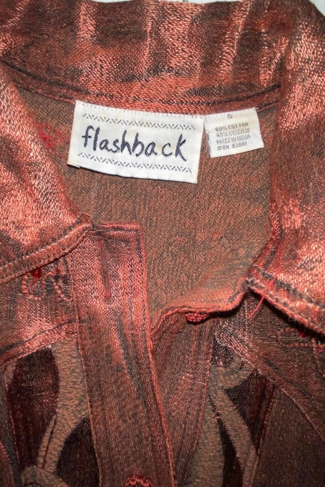 Vtg Flashback Sz S Womens Rust Floral Velvet Crochet Whimsigoth Blazer Jacket - Image 4 of 4