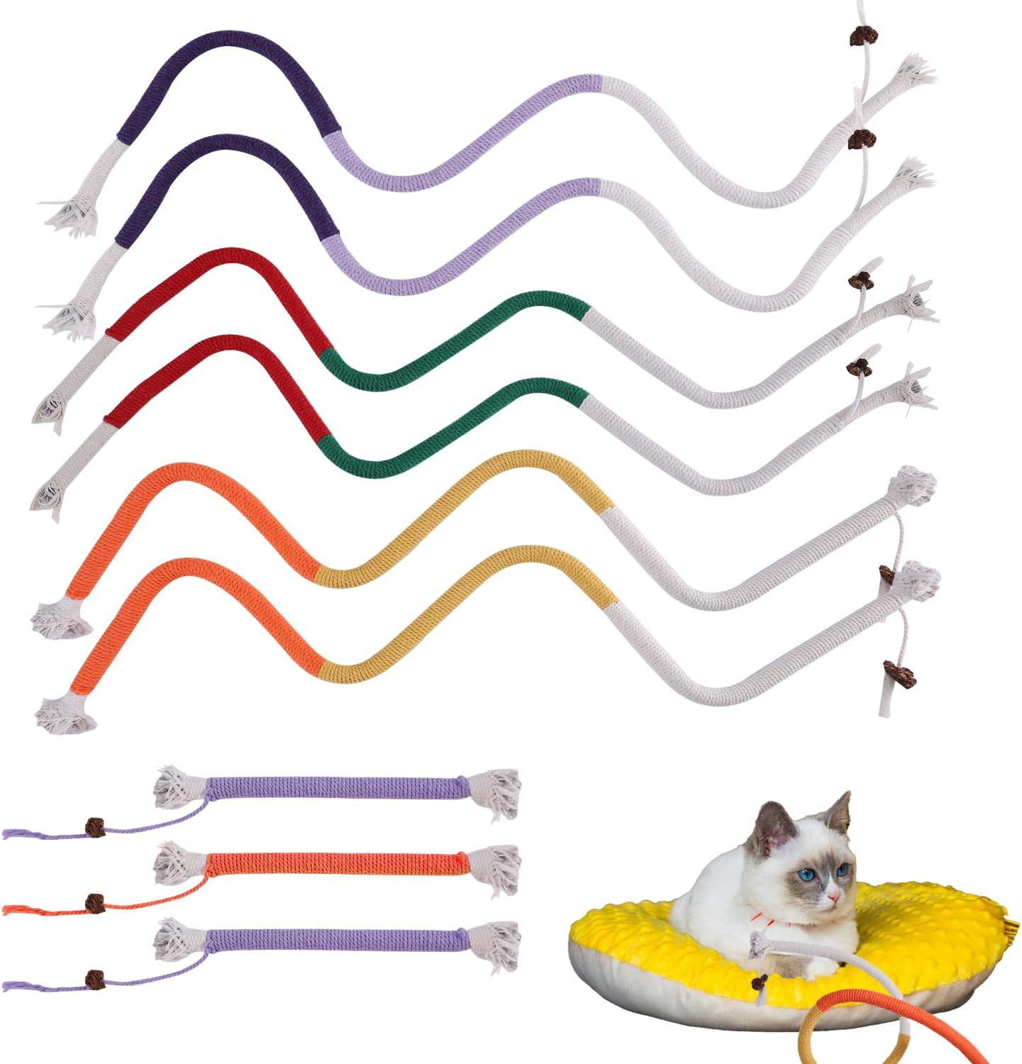 Kit 9 Giochi Gatto in Corda Colorata - Must-Have per Gatti Attivi 70cm