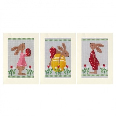 Vervaco Gezähltes Kreuzstich Set Grußkarten Ostern Hasen 3er Set