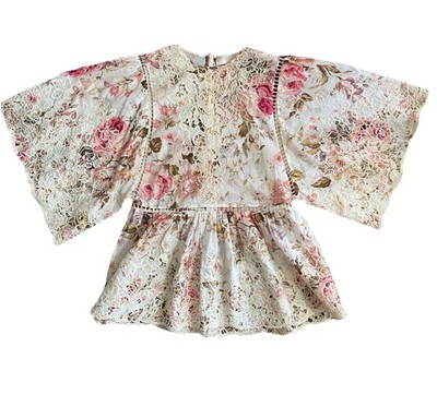 Zimmermann Eden Floral Embroidered Blouse Top Sz 0 Romantic Cut Out Crochet Boho