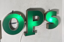 GRANDE INSEGNA LUMINOSA TARGA "OPS" NEGOZIO SCRITTA ILLUMINATA CARTELLO VINTAGE