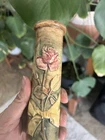 Vintage Weller Woodcraft Flemish Rose Vase Ceramic Yellow Ribbon 6in