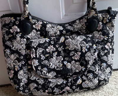 Vera Bradley Floral Shoulder Bag Medium Zip Closure w/ Coin Purse Black