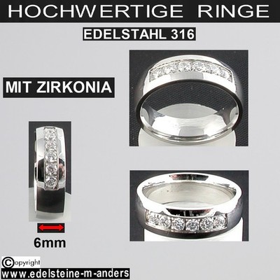 Fingerring Damen Strass Ring mit 6 Zirkon Zirkonia Kristall Steinen Edelstahl