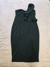 NWT ECOWISH Women’s XL One Shoulder Ruffle Slit Bodycon Midi Dress Green Elegant