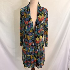 Ali Miles Floral Mesh Wearable Art Cardigan Jacket SMALL Colorful Abstract Retro