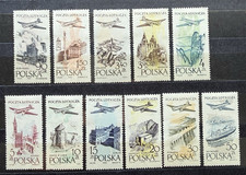 Poland 1957-58 Air Mail Stamps Sc# C41-C51 Cpl set Mint Hinged Plane over Poland