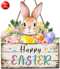 Happy Easter Signs for Home Decor Outdoor Indoor 11.4" Floral Spring Bunny Egg D