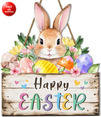 Happy Easter Signs for Home Decor Outdoor Indoor 11.4'' Floral Spring Bunny Egg D