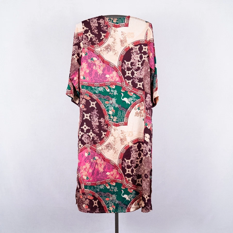 Camisón NATORI Inspirado en Asia Satén Caftán Caftán Cremallera PEQUEÑO Pájaro Flor Grúa Foto 3 de 4