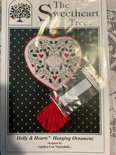 The Sweetheart Tree- Holly & Hearts Hanging Ornament chart & Embellishments