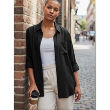 J.Crew Relaxed Fit Linen Blend Pajama Top L Black