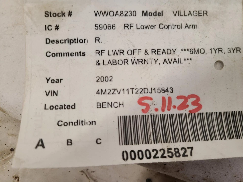 Brazo de control inferior inferior delantero derecho usado delantero se adapta a: Mercury Villager Front 2002 Foto 3 de 4