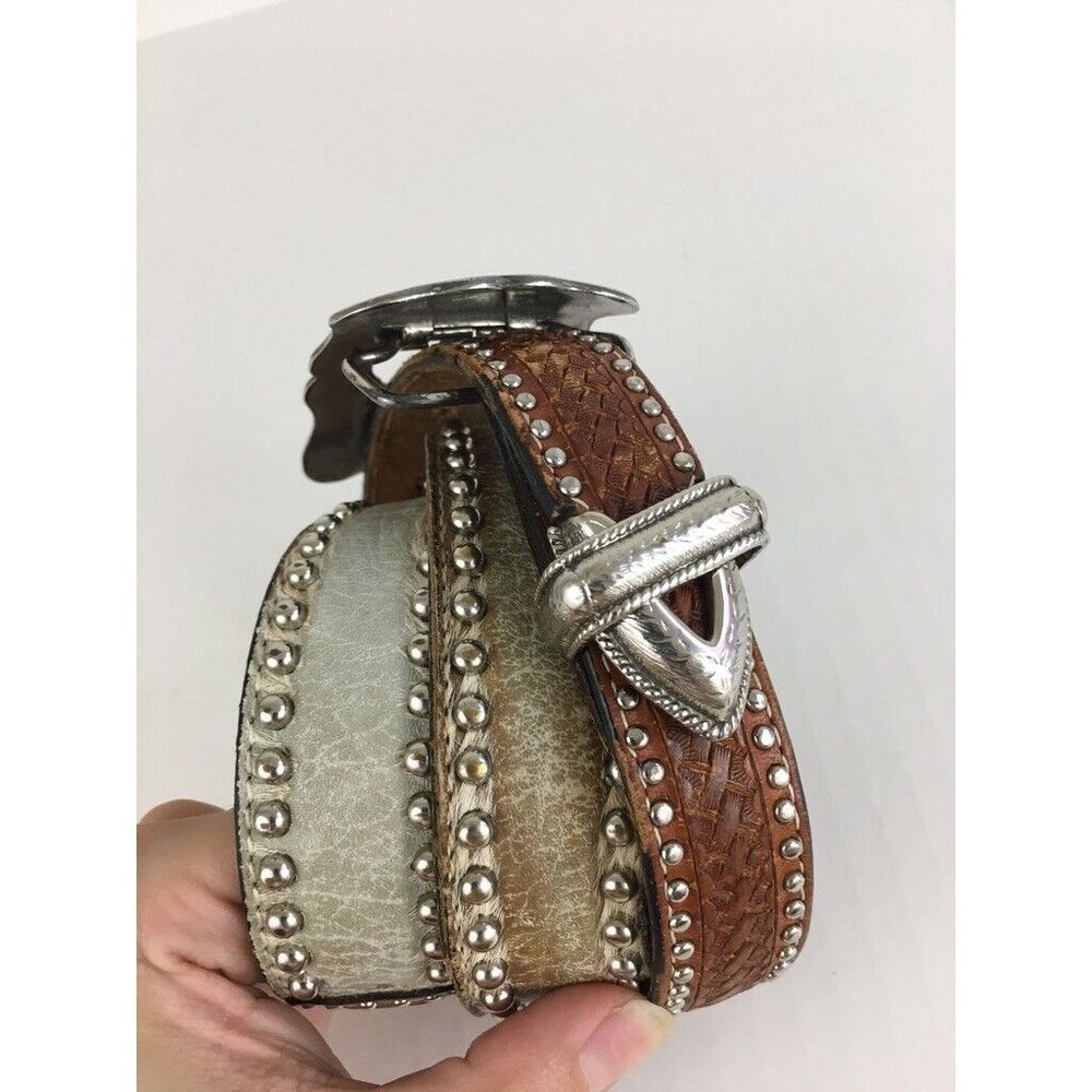 Ranger Belt Company Womens Belt Sz 32 Large Silver Buckle Studded Brown Leather