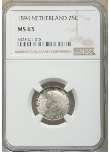 1894-Netherlands 25c - Wilhelmina (1890-1948) (MS 63-NGC) - Picture 2 of 4