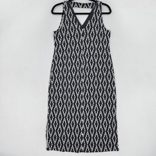 Banana Republic Dress Women Small Gray White Midi Tank Sleeveless Casual Printed