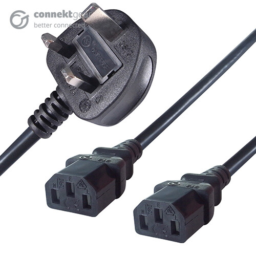 2,5 m UK Netz Strom Splitter Kabel UK Stecker auf 2 x C13 Buchsen - Bild 1 von 1