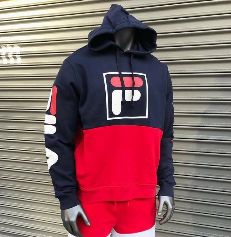 Felpa con cappuccio uomo Fila Navy Bianca Rossa moda pull over