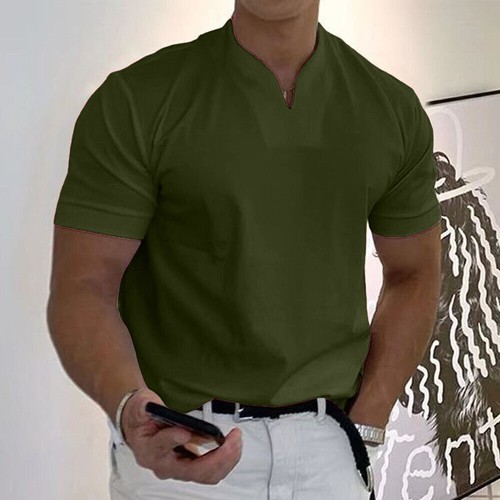 Mens Grandad Henley Shirts Tops V Neck Short Sleeve Casual T-Shirt Blouse Tee - Picture 15 of 31
