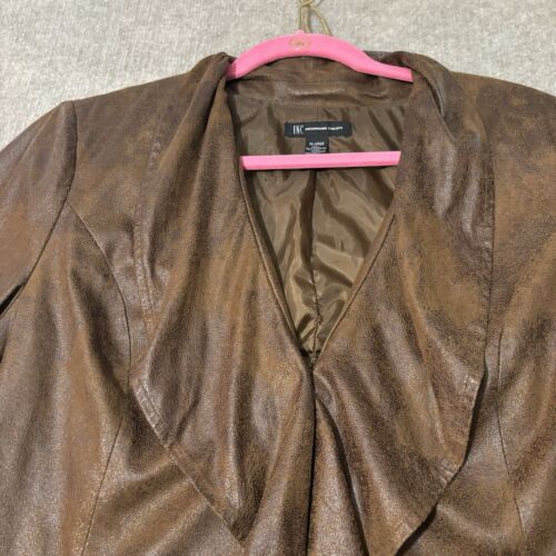INC International Concepts Sz XL Blazer Jacket Ruffle Brown Faux Leather Lined - Picture 3 of 11