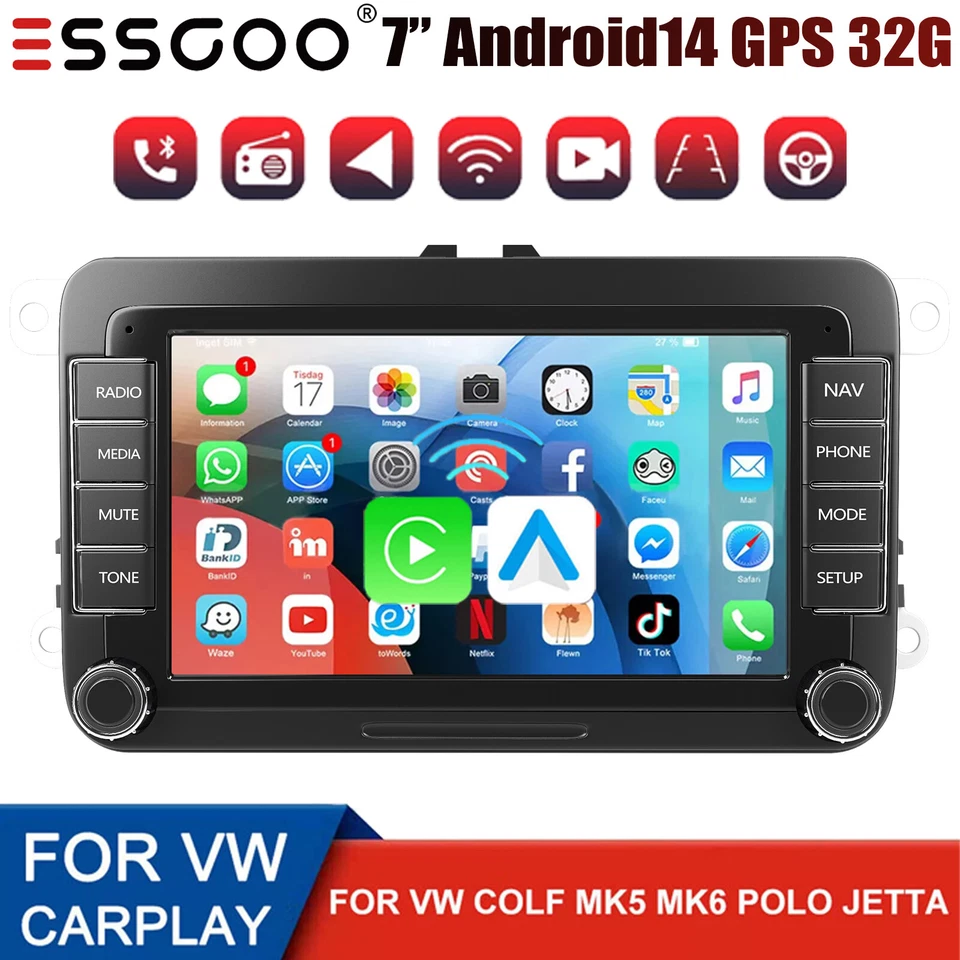 For VW GOLF MK5 MK6 CarPlay Car Stereo Radio Android 14 Player GPS Head Unit 32G