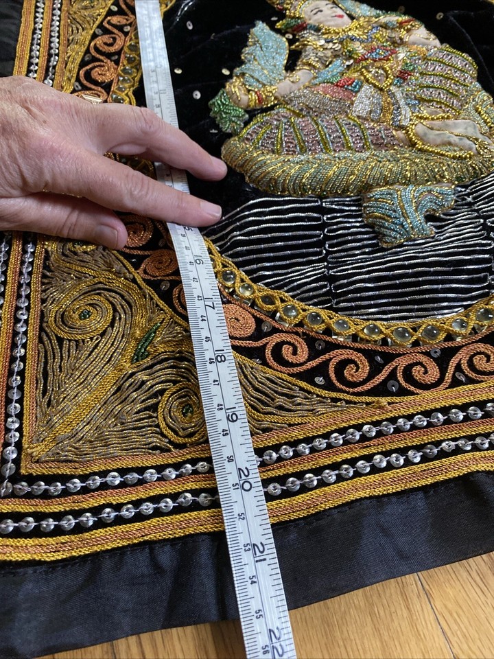 Kalaga Goddess Embroidered Padded Black Velvet Gold Glass Beads