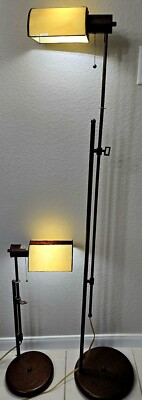 Vintage ''Glass'' Shaded Lamps Matching Floor And Table Versions Adjustable Height