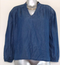 WOMAN A.N.A. PULLOVER TOP BLOUSE Size XL Blue Bright Chambray Long Sleeve V Neck
