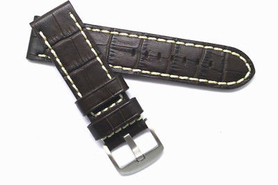 24mm Brown Leather Contrast Stitch Croco Watch Band For Panerai 24 or Big Watch