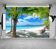 10x8FT Summer Beach Scenery Palm Trees Seamless Vinyl Backdrop Photo Background