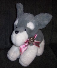 HugFun Puppy Dog 12" Plush Gray White Stuffed Animal Pink Hearts Puppy Love