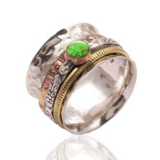 925 Sterling Silver Green Copper Turquoise Spinner Rings
