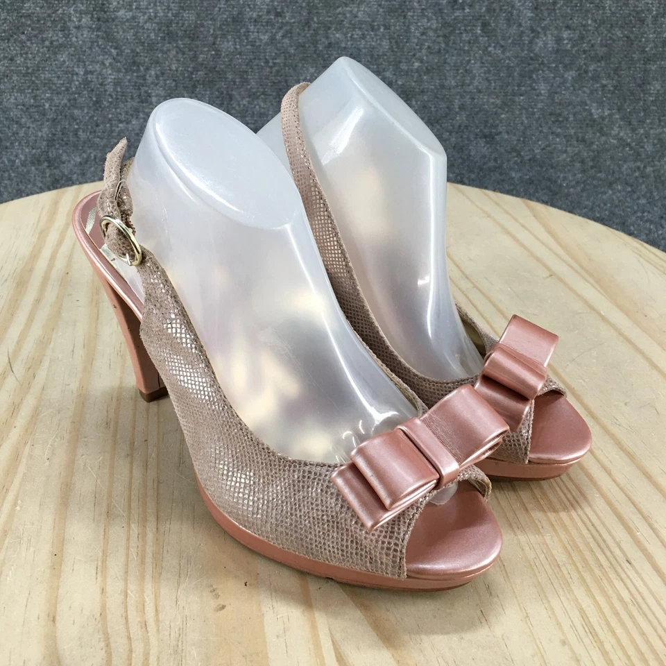 Anne Klein Sandals Womens 6 M Europa Slingback Pink Leather Peep Toe Cone Heels - Image 3 of 4