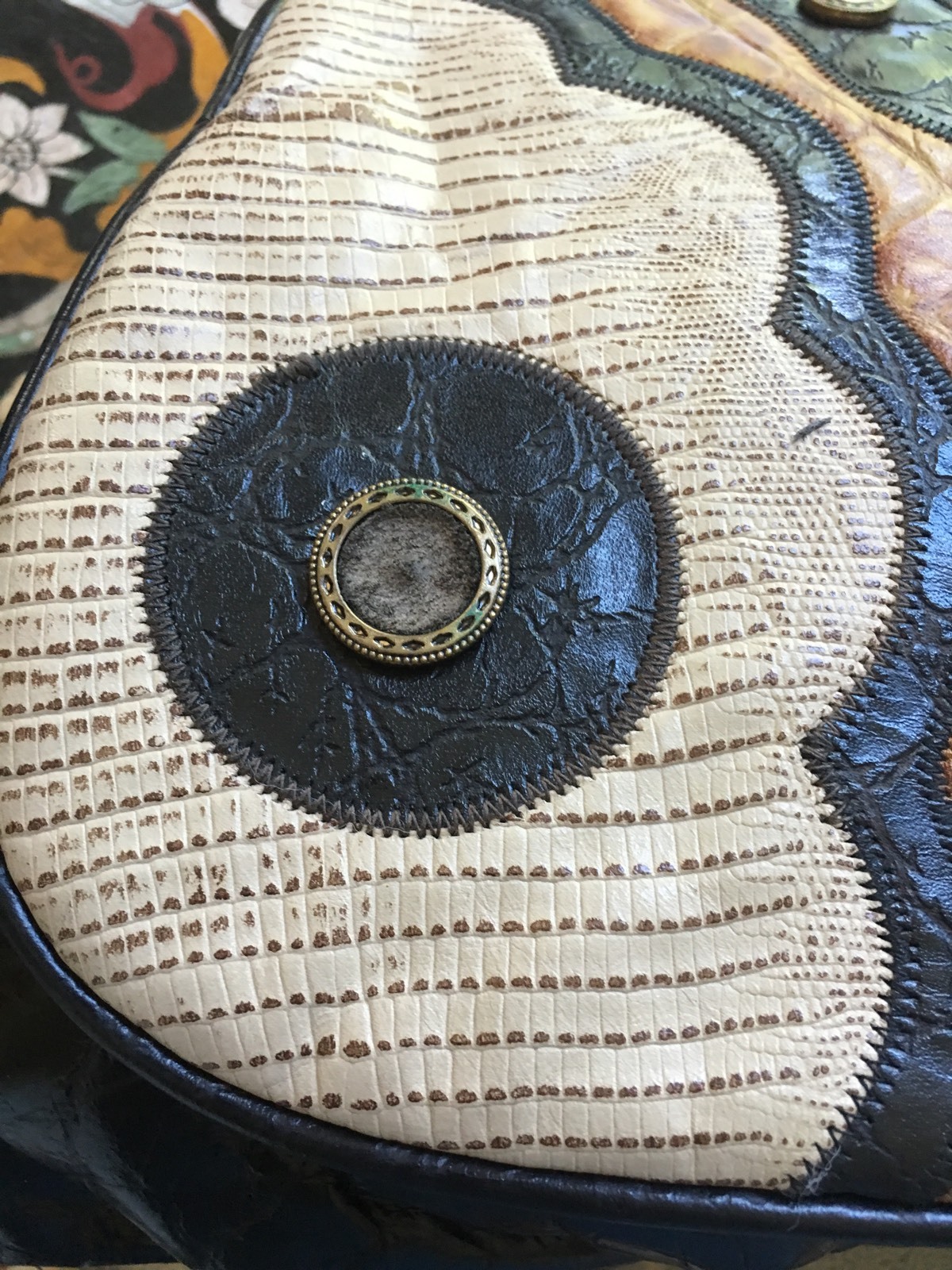 REEM Multi Color Patchwork Ostrich Leather Should… - image 8