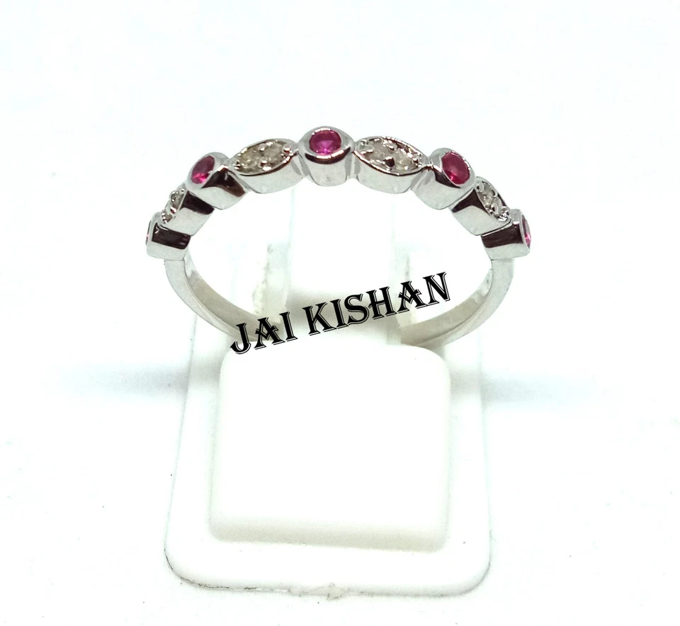 Stupefacente Rubino Gemma Diamante 925 Argento Anello Appariscente Donna Jewelry - Immagine 3 di 4