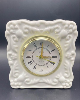 Montrose Quartz Desk/Shelf Clock White Porcelain/Ceramic Case Floral Design NIB