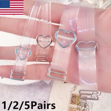 1-5Pair Adjustable Detachable Transparent Clear Invisible Bra Straps Metal Hook