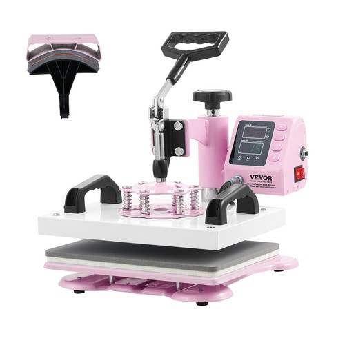 VEVOR Presse à Chaud pour T-shirts 2-en-1 30x25 cm avec Presse à Casquette Rose - Afbeelding 9 van 12