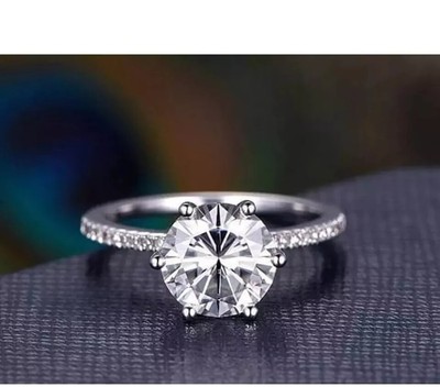 14K White Gold Plated Lab Created Solitaire Ring 2CT Round Brilliant Cut