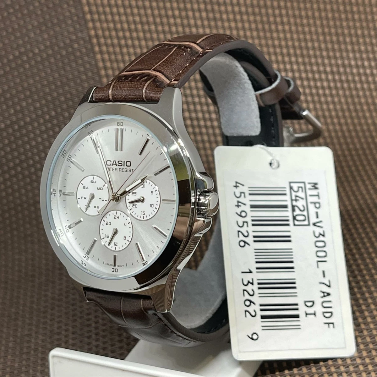 Casio MTP-V300L-7A Standard Analog Silver Dial Brown Leather Men's Watch |  eBay