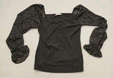 Sugarfox Women's Floral Long Sleeve Soft Knit Blouse JS7 Grey Size 1X 