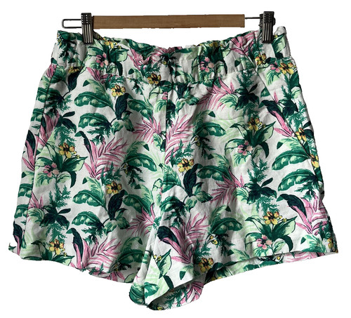 Loft Shorts Womens Small Linen Tropical Floral Print White Multi Pockets Pull On