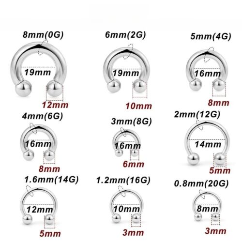 Large Size Horseshoe Bar Septum Ring Internal Thread Steel Ear Nose Lip Piercing - Picture 4 of 16