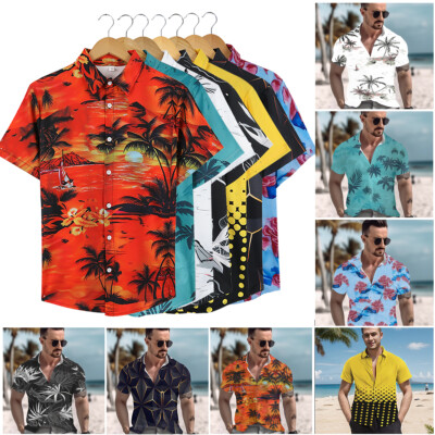 Hawaiian Shirts Mens Summer Beach Tops Button Down Cruise Holiday Party Dress
