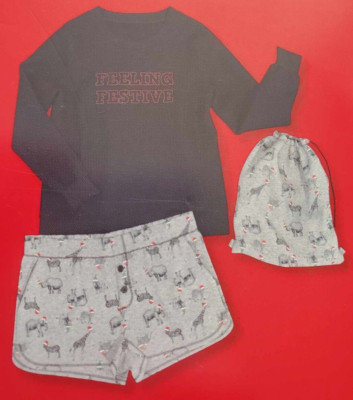 new Holiday Pajama Set S shorts sweatshirt lion giraffe zebra tiger animal Small