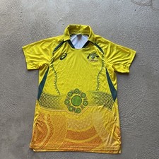 Australia Jersey Mens Medium Yellow ASICS Cricket Shirt 2008 Kit Soccer Rugby