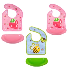 3-Pack Baby Bibs for Girl Strawberry Bee Toddler Bibs Adjustable Waterproof