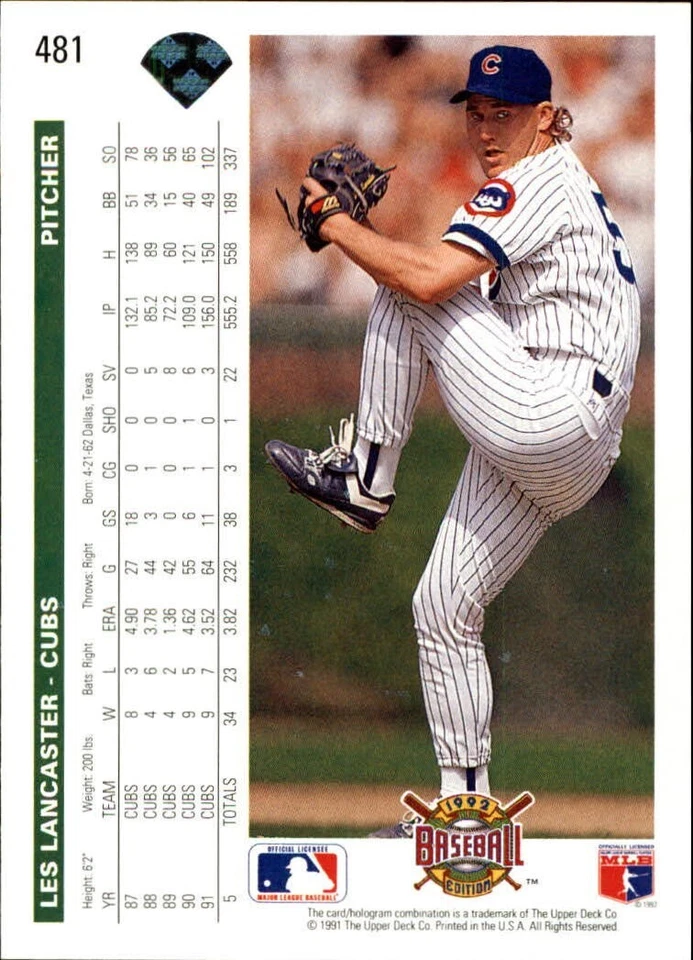 Les Lancaster 1992 Upper Deck MLB #481 Baseball Card Chicago Cubs - Image 2 of 2