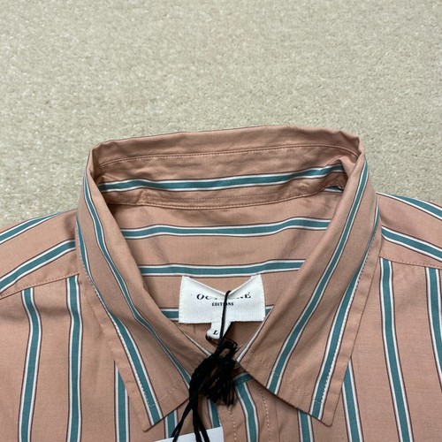 Octobre-Editions Button-Up Shirt Large Men's Pink Salmon Pin-Striped BNWT - Picture 6 of 13