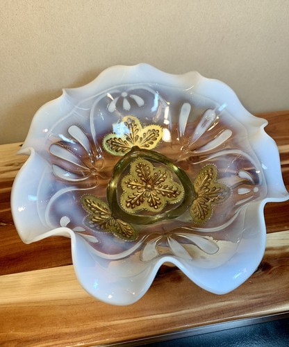 Antique Northwood Dugan Opalescent 8-1/2" Goofus Glass Bowl Dish-Nice - Picture 15 of 16